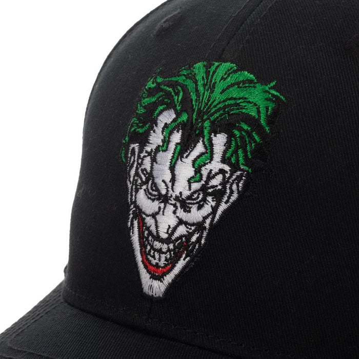 embroidered comic book joker face on black hat