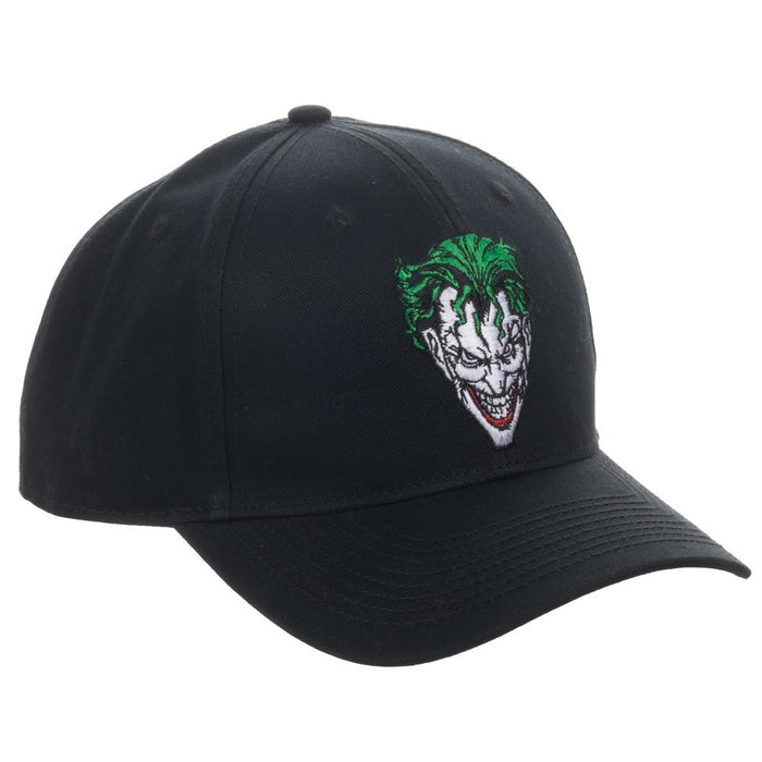 embroidered comic book joker face on black hat