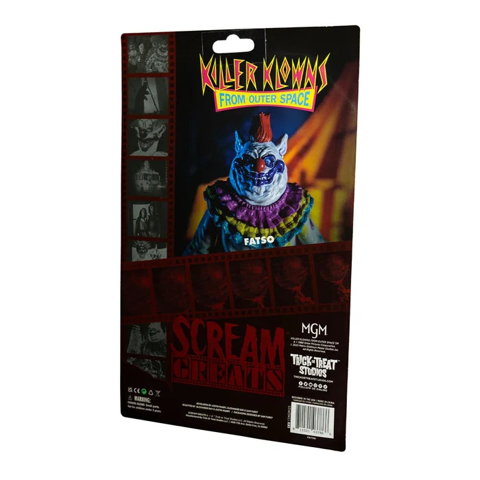 Action figure in packaging with colorful clown design and 'Scream' branding.