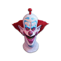 latex mask of slim the clown from killer klowns from outer space. mask has red hair on top and sides