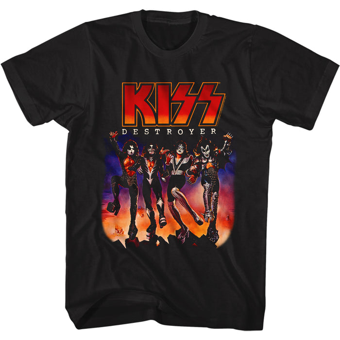 unisex black kiss shirt with logo and destroyer album cover art with text that reads "destroyer"