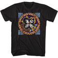 black unisex kiss shirt with four corner logos and rock and roll over album cover art with text that reads "rock and roll over" repeated in a circle