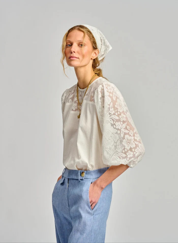 LE FILET LACE TOP in Antique White from Le Stripe