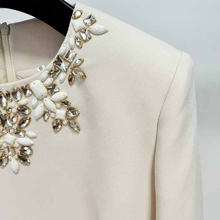 Long Sleeve Floral Crystal Mini Dress