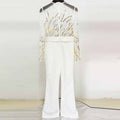 Long Sleeve Gold Sequin Jumpsuit One Piece Suit White Glitter Romper Party Jumpsuit