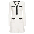 Long Sleeves Beaded V-Neck Tailored Mini Dresses