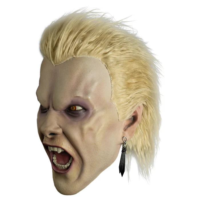 Mask with blonde hair and a fierce expression on a white background