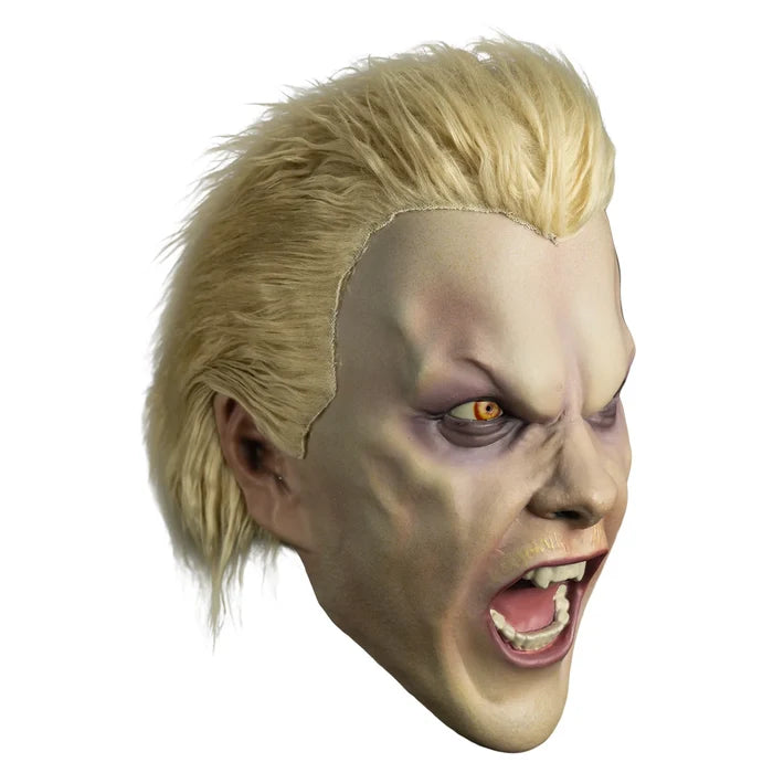 Mask with blonde hair and a fierce expression on a white background