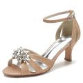 Elegant low heel glitter dress shoes for women with decorative rhinestone embellishment