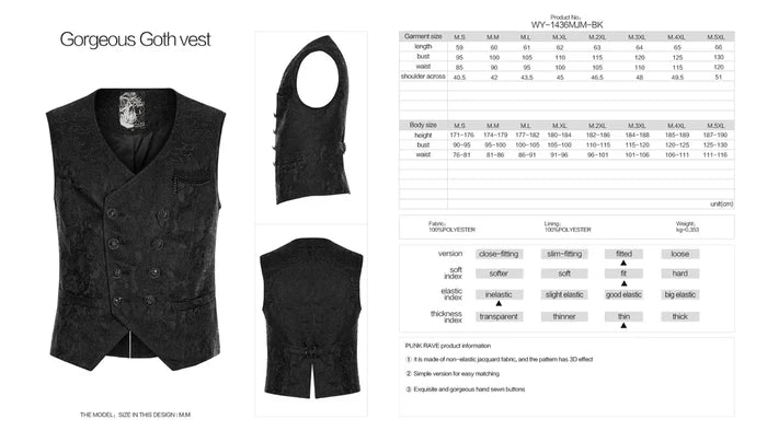 details on vest and size chart