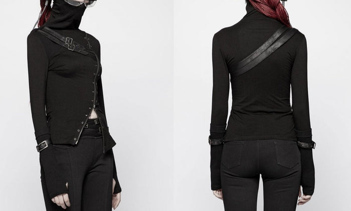 model showing side and back of shirt