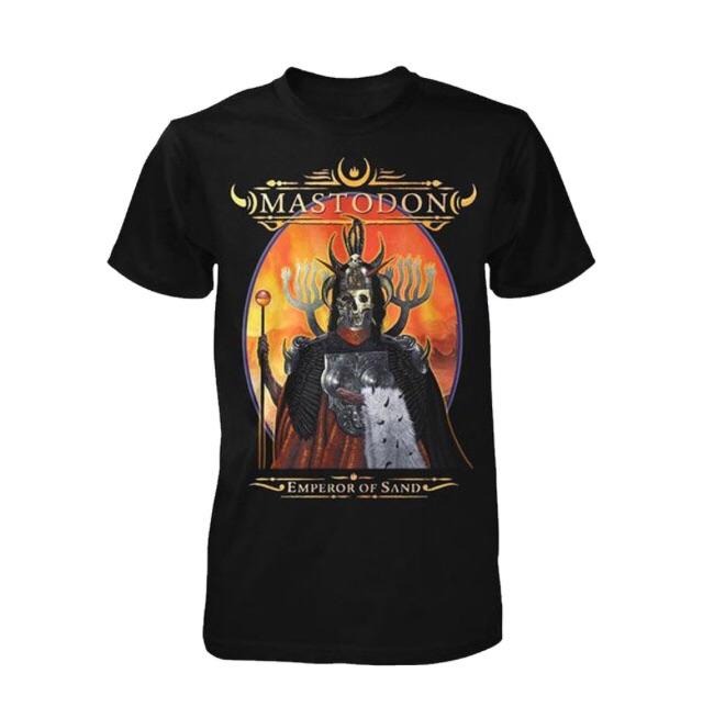 Black Mastodon Emperor of Sand T-Shirt with band name and album title printed on the front.