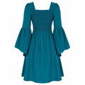 Medieval Renaissance Dress Square Neck Pleated Waistband Decor Long Sleeve Dress