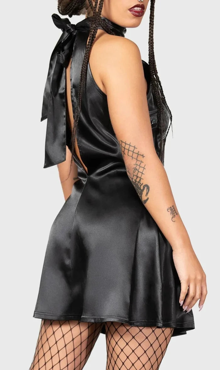 model showing back of dress