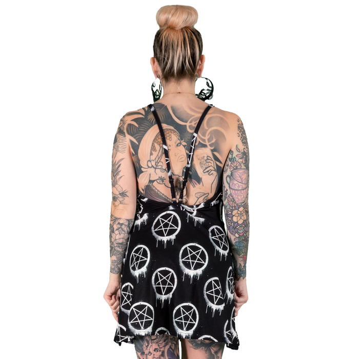 model showing back of dress