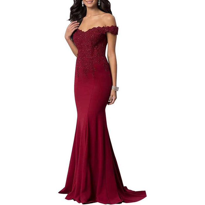 Mermaid Bridesmaid Dresses Long Prom Gown Lace Beaded Formal Evening Dresses