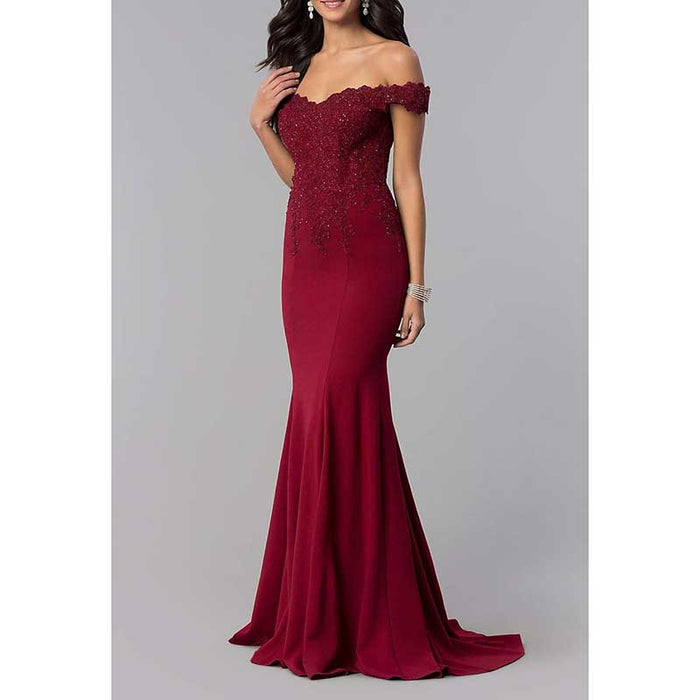 Mermaid Bridesmaid Dresses Long Prom Gown Lace Beaded Formal Evening Dresses