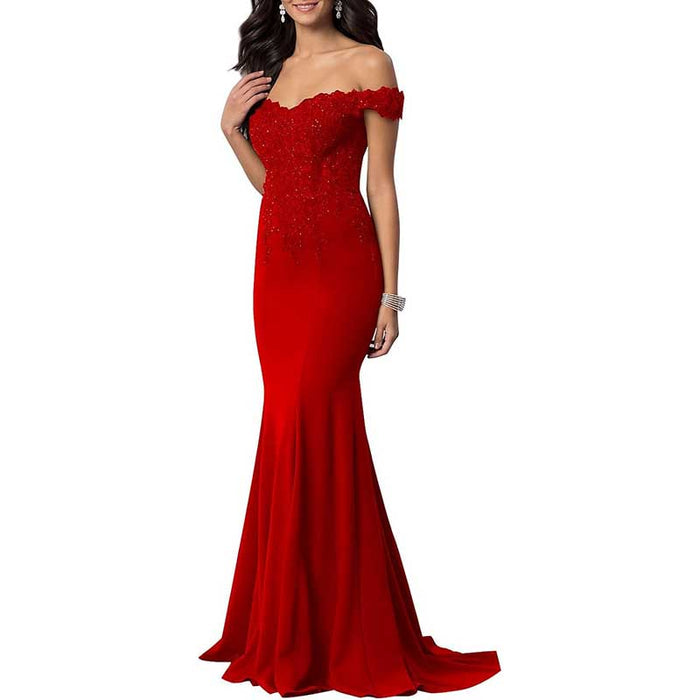 Mermaid Bridesmaid Dresses Long Prom Gown Lace Beaded Formal Evening Dresses