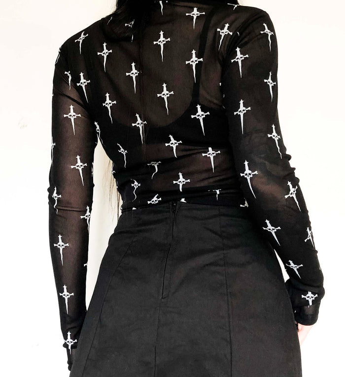 model showing back of shirt