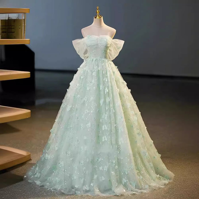 Mint Green Off-Shoulder Prom Dress – Ball Gown for Formal Evening, Sweet 16 & Quinceañera
