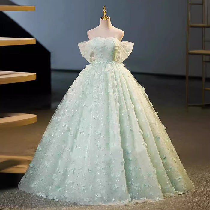 Mint Green Off-Shoulder Prom Dress – Ball Gown for Formal Evening, Sweet 16 & Quinceañera
