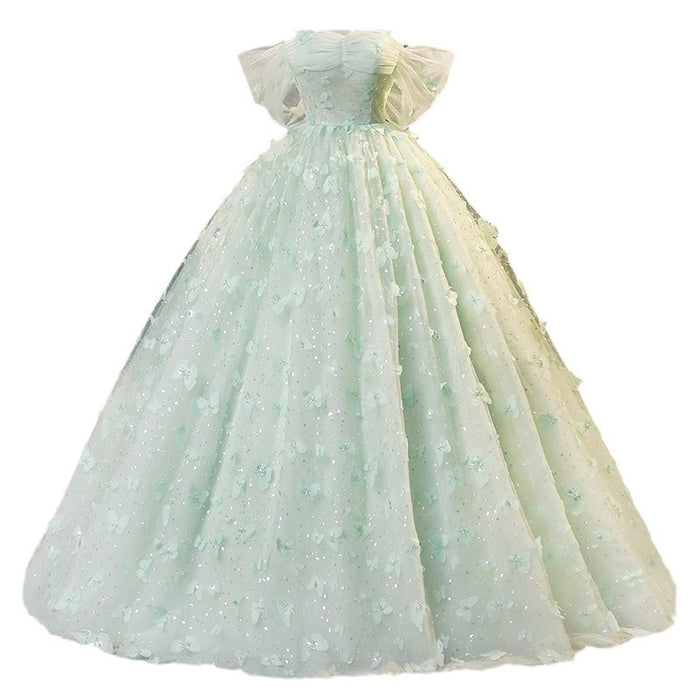 Mint Green Off-Shoulder Prom Dress – Ball Gown for Formal Evening, Sweet 16 & Quinceañera
