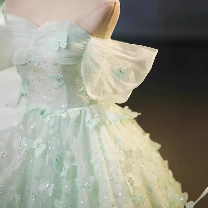 Mint Green Off-Shoulder Prom Dress – Ball Gown for Formal Evening, Sweet 16 & Quinceañera