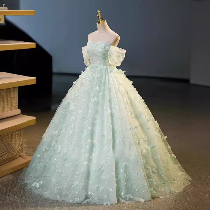 Mint Green Off-Shoulder Prom Dress – Ball Gown for Formal Evening, Sweet 16 & Quinceañera