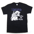 (front side of shirt) black unisex misfits shirt with purple logo on top and die, die my darling single album art cover in middle