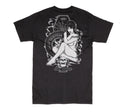 back of Black Lucky 13 t-shirt with a full back print of our beautiful "Miss Trust" pin-up ghoul and a front left chest pocket print to match.