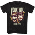 black unisex motley crue shirt with logo and theatre of pain happy sad masks and text that reads "theatre of pain"