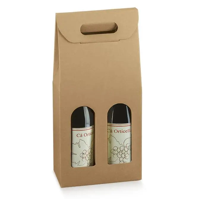 Natural Kraft - 2 Bottle Carrier - Smooth Finish 7 x 3-1/2 x 15     30/cs - Mac Paper Supply