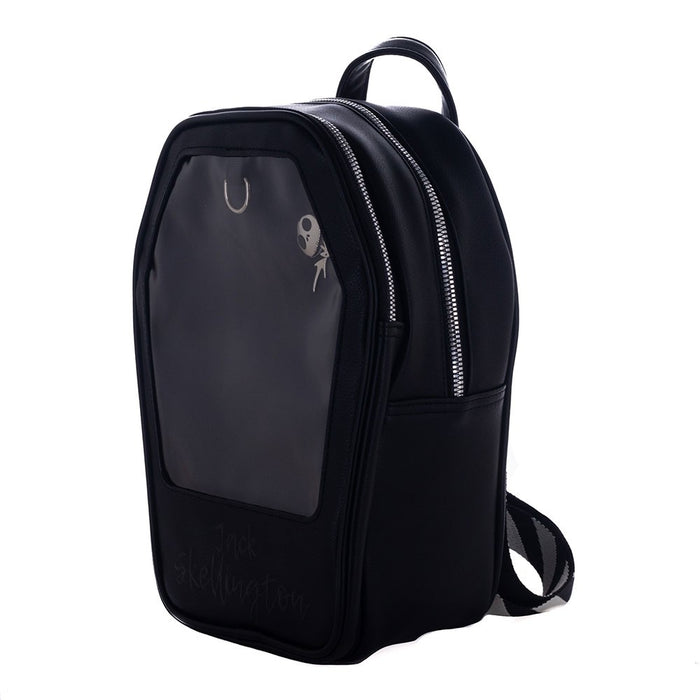side of backpack on display