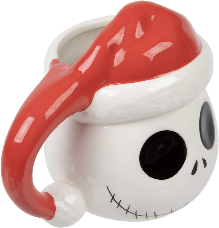jack skellington head with santa hat on ceramic sculpted mug