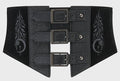 Black corset belt with decorative elements on a light gray background