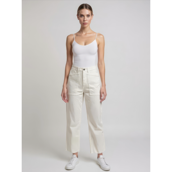 Oat NYC High Rise Relaxed Straight Jeans in Off White - Romantiques
