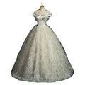 Off-Shoulder Feather Wedding Dress | Glitter Ball Gown Bridal Gown with Corset Back | Custom Made Princess Wedding Dress