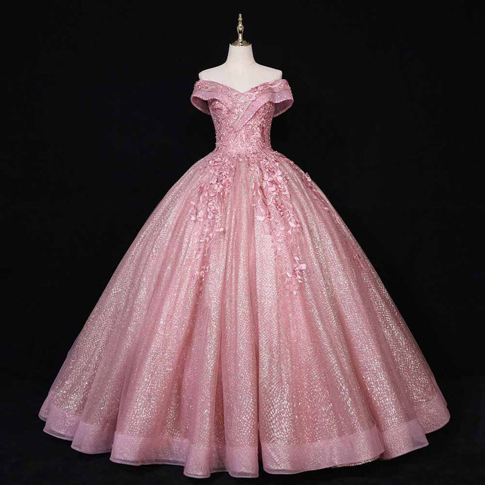 Off Shoulder Lace Beading Quinceanera Party Dress Prom Gala Evening Ball Gown