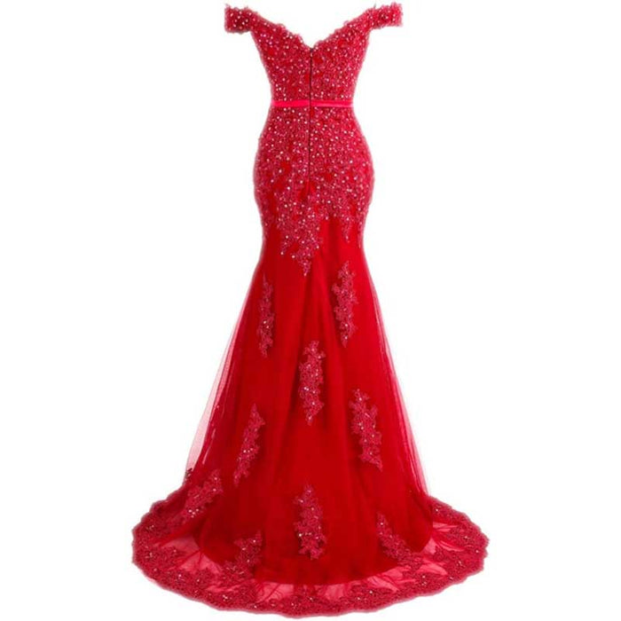 Off The Shoulder Lace Appliques Evening Dresses Mermaid Long Prom Gown