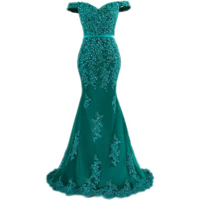 Off The Shoulder Lace Appliques Evening Dresses Mermaid Long Prom Gown