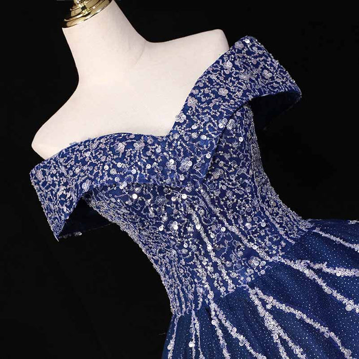 Off-The-Shoulder Sequin Prom Dresses Beaded Wedding Gown Formal Event Dresses