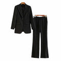 One Button Black Pantsuit Fitted Blazer + Mid-High Rise Trousers Pantsuit Suit Formal Wear