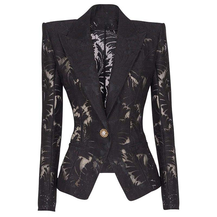 One Button Slim Fit Mesh Blazer in Black