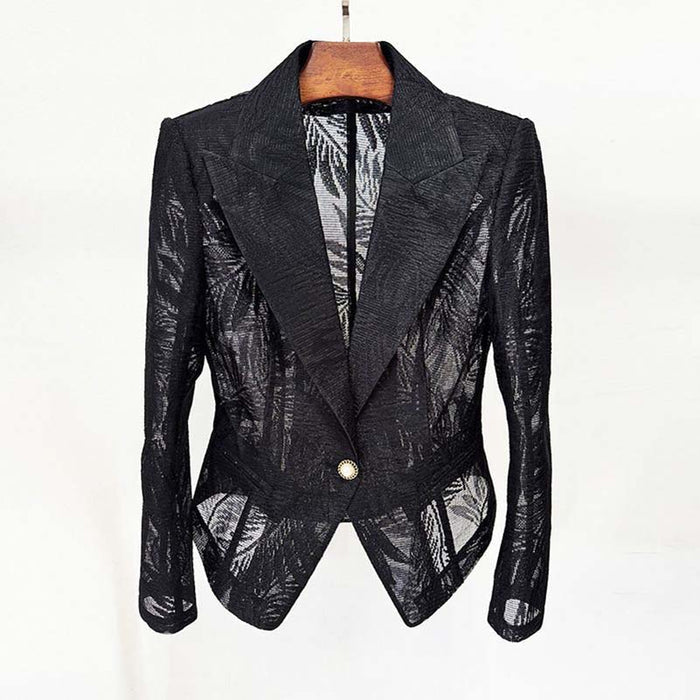 One Button Slim Fit Mesh Blazer in Black