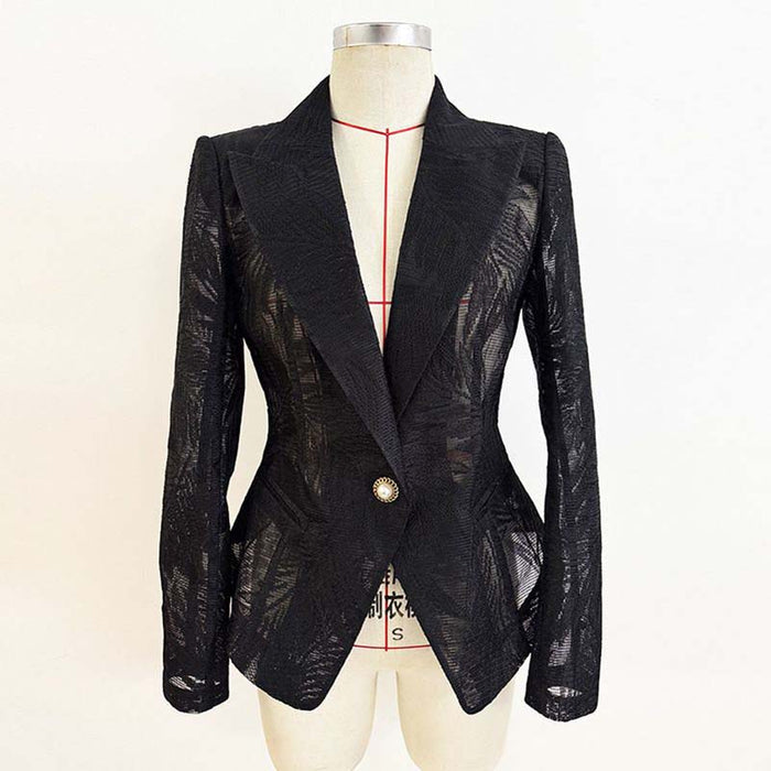 One Button Slim Fit Mesh Blazer in Black