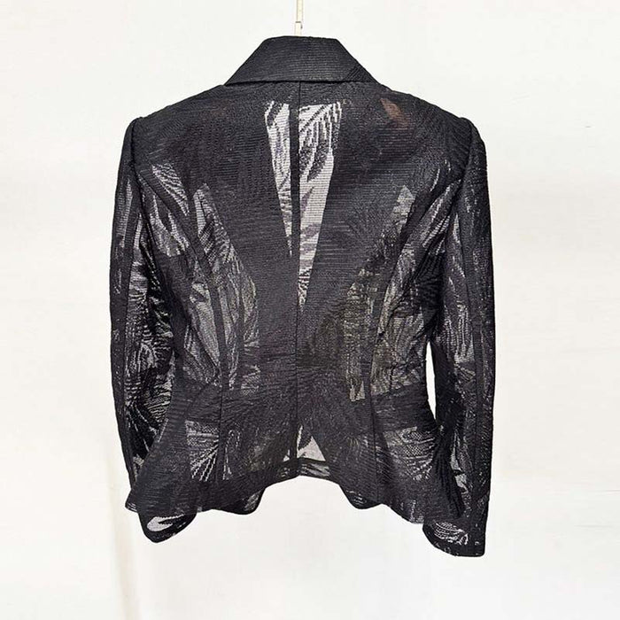 One Button Slim Fit Mesh Blazer in Black