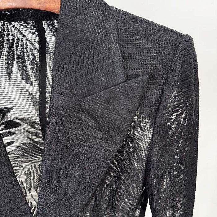 One Button Slim Fit Mesh Blazer in Black