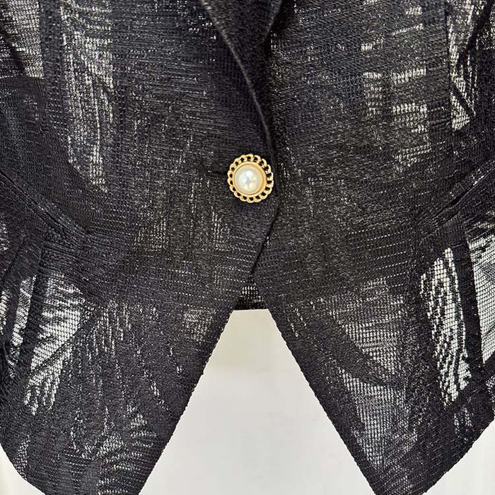 One Button Slim Fit Mesh Blazer in Black