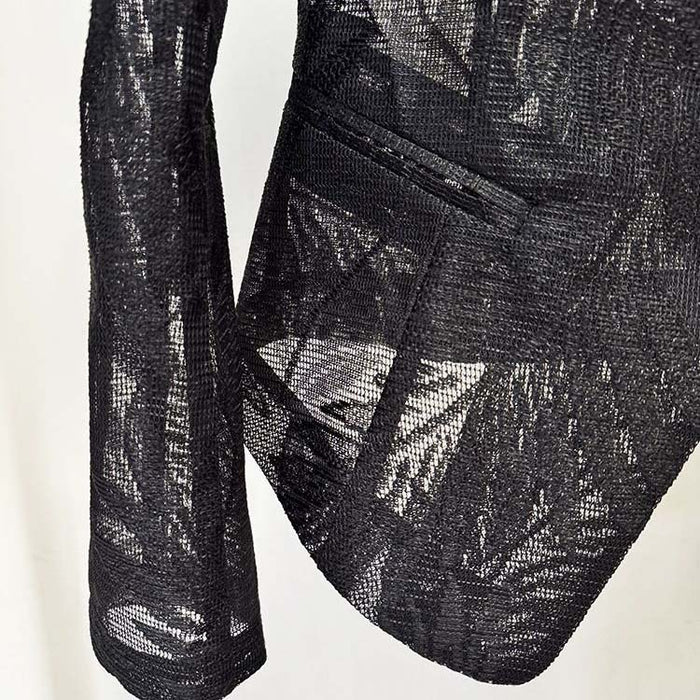 One Button Slim Fit Mesh Blazer in Black