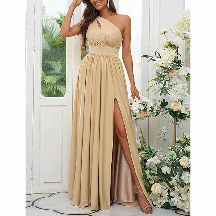 One Shoulder Chiffon Bridesmaid Dresses Long Sleeveless Formal Dress